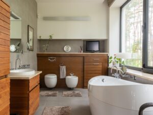 Muebles para baño con madera rústica